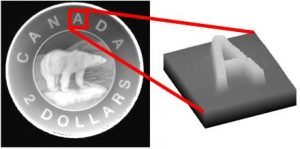 3D profilometry and imaging of a coin with low coherence interferometry.